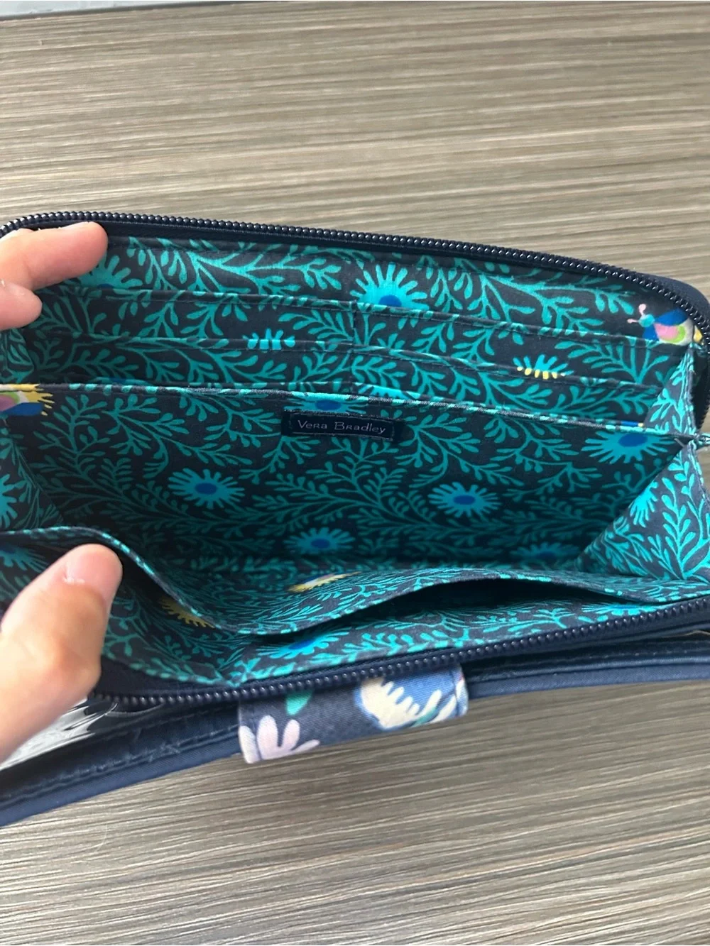 Vera Bradley Turnlock Wallet Midnight Blues Blue Floral Pattern Mint